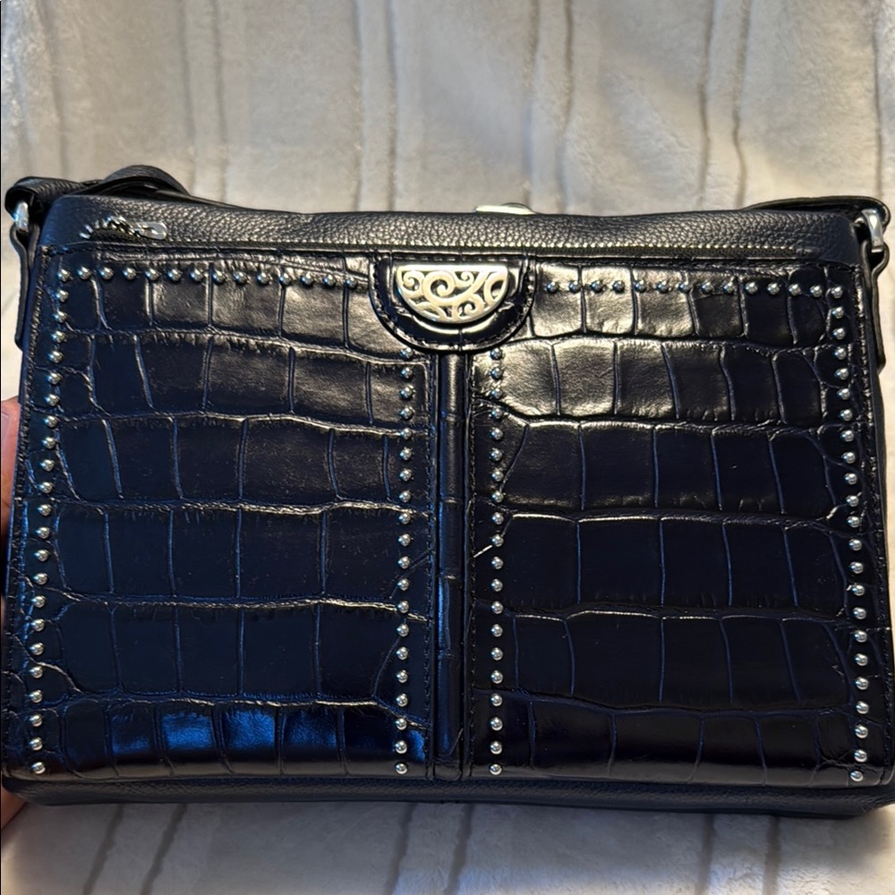 Brighton Black Crossbody Bag with Croc-Embossed Texture - Picture 4 of 13